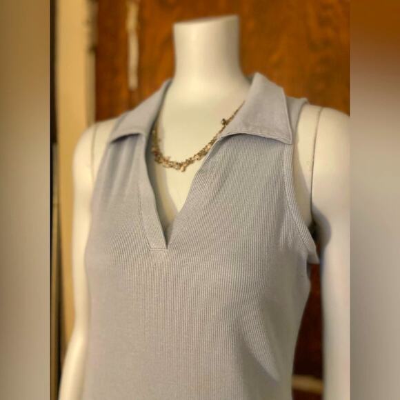 PLANET GOLD Light Blue Ribbed Cotton V-Neck Polo Dress sz L (NWT) - Picture 2 of 6